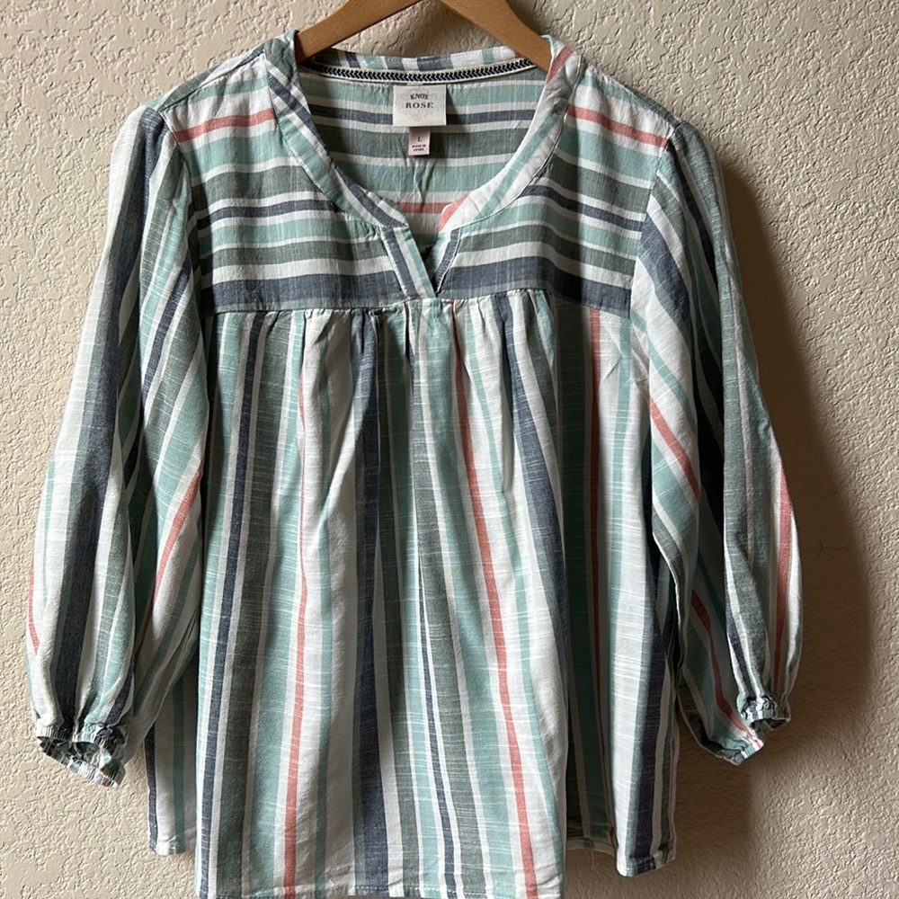 Knox Rose Womens Striped Peasant Top
